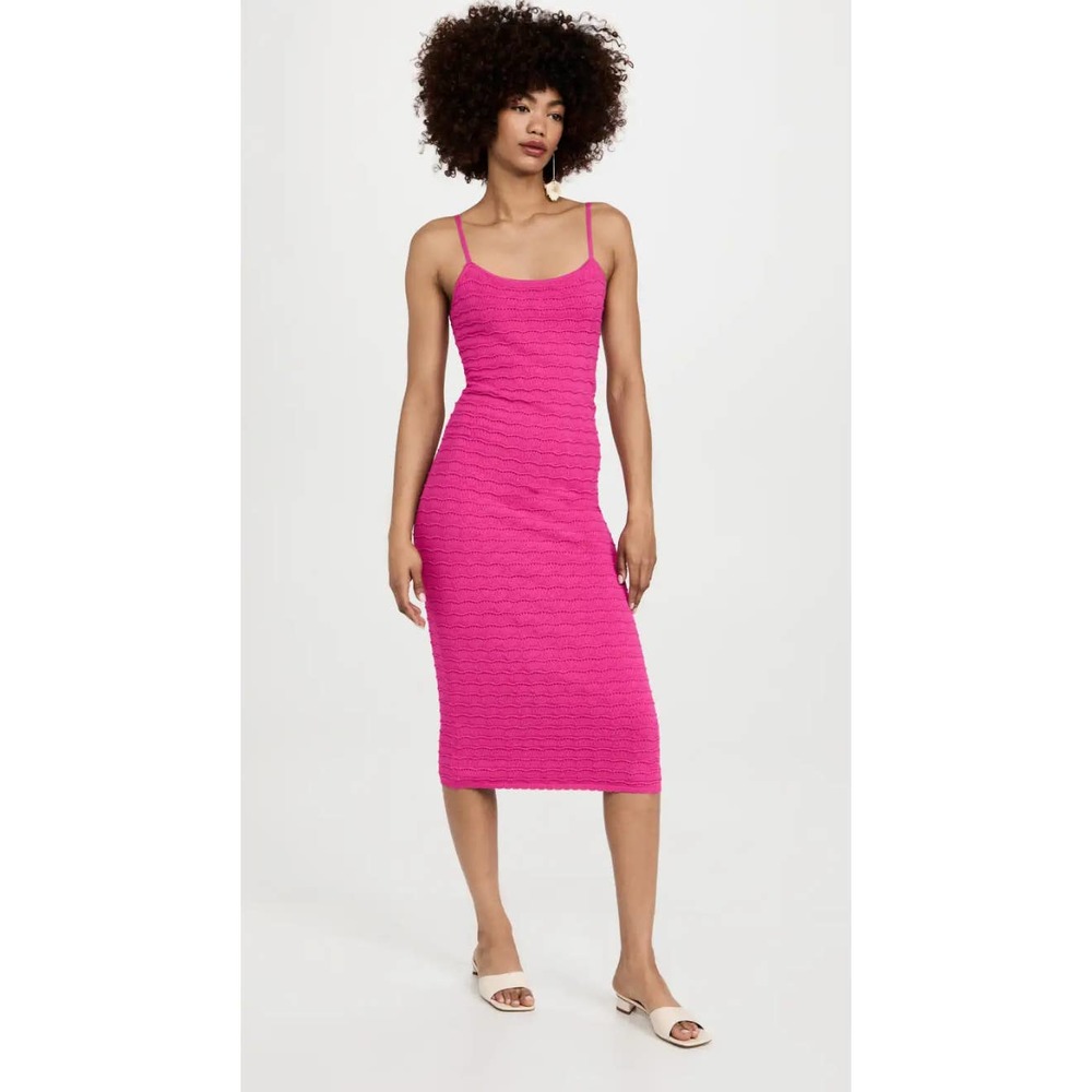 Adam Lippes NWT Cami Knit Fuchsia Pink Midi Sheath Bodycon Fitted Dress Large